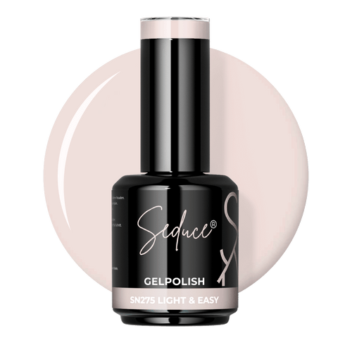 Seduce® Gelpolish Light & Easy SN275 zachte ivoorbeige colordrop met flesje op witte achtergrond