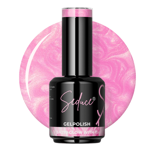 Roze pearl gelpolish colordrop van Seduce® Glow With It SN279 met zachte shimmer en roze gloed