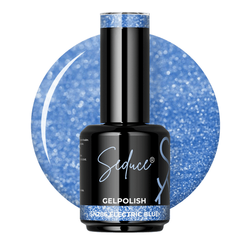 Blauwe holografische gelpolish colordrop van Seduce® Electric Blue SN286 met kleurveranderende glitters