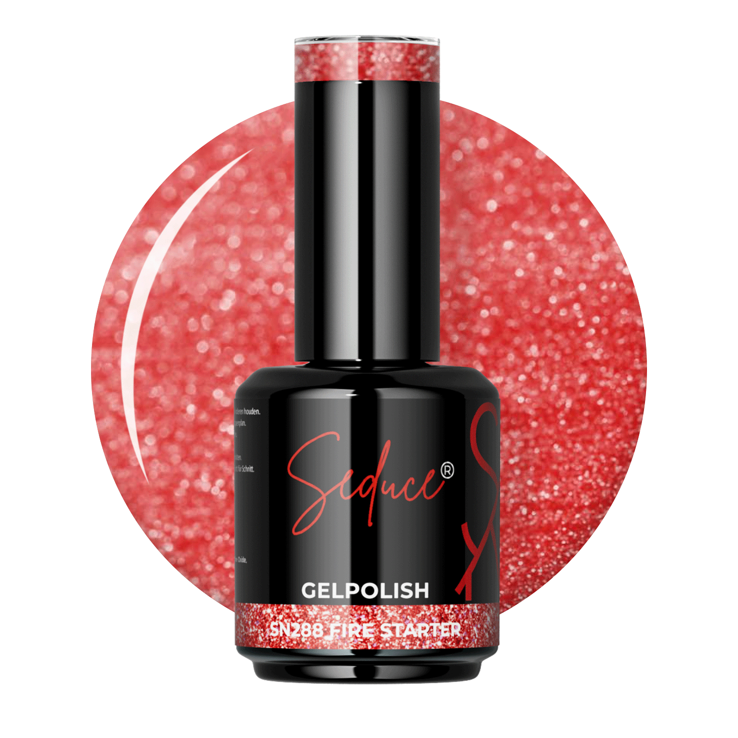  Seduce® Gelpolish Fire Starter SN288 vurig rode colordrop met holografische glitter en flesje