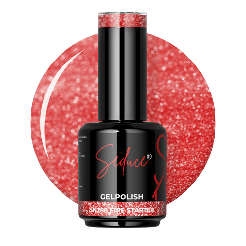  Seduce® Gelpolish Fire Starter SN288 vurig rode colordrop met holografische glitter en flesje