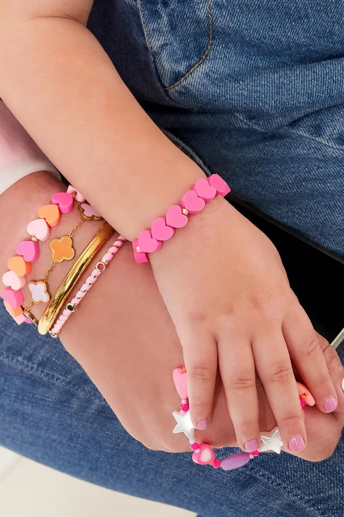 Kids - armband met hartjes roze en oranje